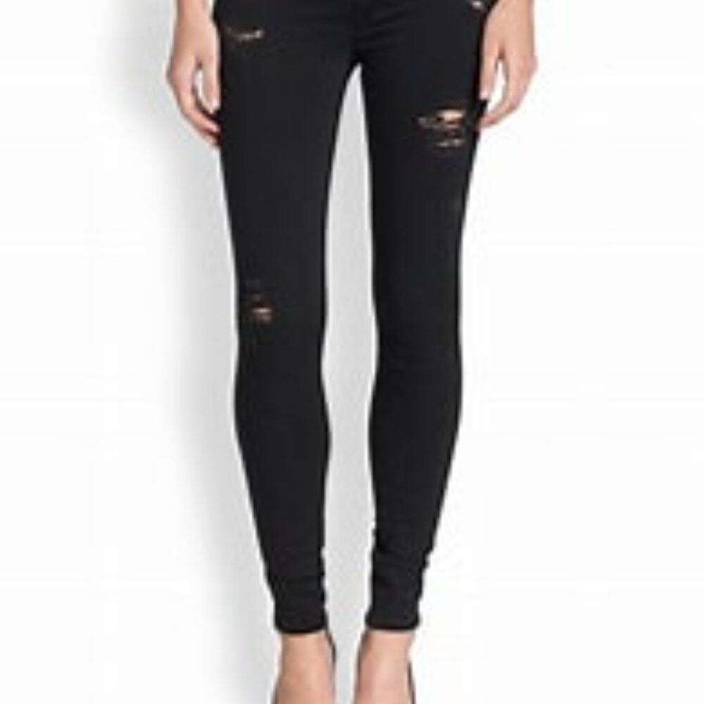 Hudson Black Low Rise Distressed Skinny Jeans 26